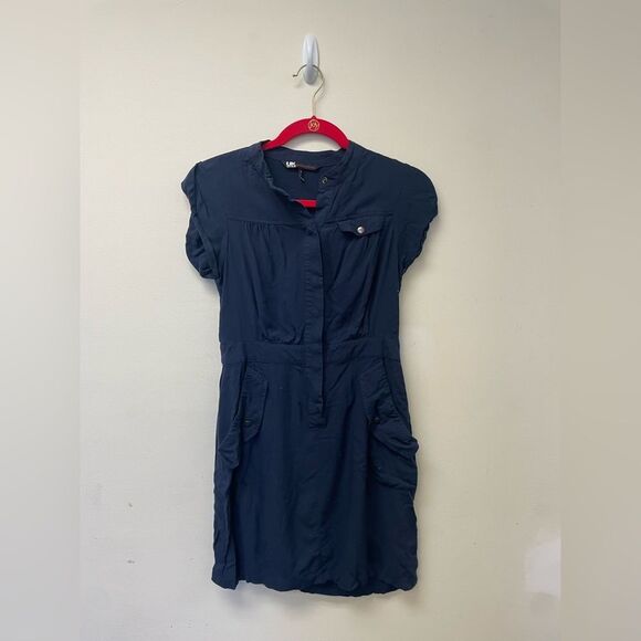 2000s Y2K UK Style French Connection Navy Mini Dress Snap Front SZ 4 - Picture 1 of 3